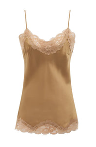 Floral Lace-Trimmed Silk Camisole in Fall Camel