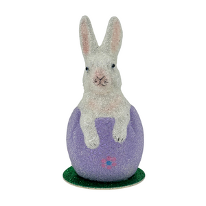 White Beaded Bunny in Painted Polka Dot Egg in Lavender