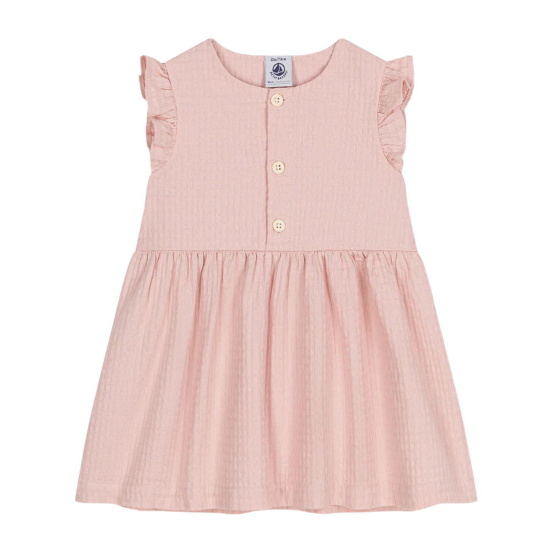 Ruffle Sleeve Textured Cotton Dress in Light Pink | European dcor for the modern household Ruffle Sleeve Textured Cotton Dress in Light Pink | European dcor for the modern household