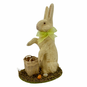 Beaded Bow Tie Cream Bunny with Woven Basket