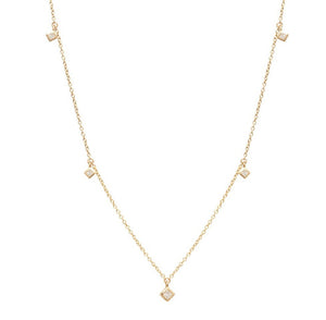 Yellow Gold Chain Necklace with 5 Princess Cut Diamond Dangles