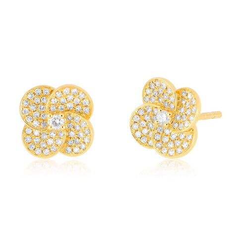 Diamond Jumbo Petal Stud Earrings in Yellow Gold