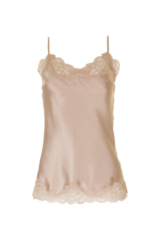 Floral Lace-Trimmed Silk Camisole in Nude Crystal