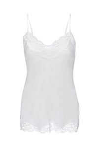 Floral Lace-Trimmed Silk Camisole in Bright White