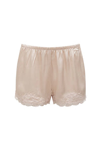 Floral Lace-Trimmed Silk Shorts in Nude Crystal