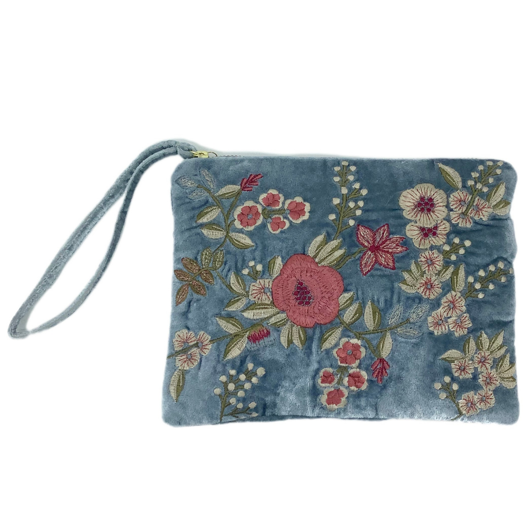 Liza Silk Velvet Zip Pouch in Heavenly Blue | European décor for the modern  household