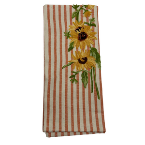 Melograno Embroidered Striped Kitchen Towel in Sunflower