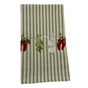 Melograno Embroidered Striped Kitchen Towel in Pepper + Garlic