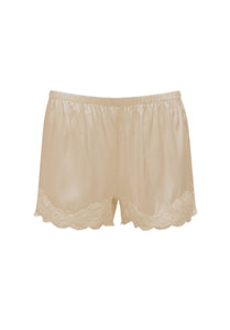 Floral Lace-Trimmed Silk Shorts in Vanilla
