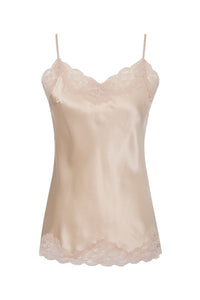 Floral Lace-Trimmed Silk Camisole in Cream