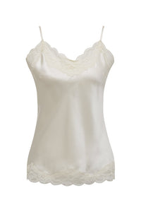 Floral Lace-Trimmed Silk Camisole in Dove