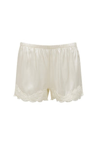 Floral Lace-Trimmed Silk Shorts in Dove