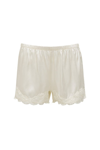 Floral Lace-Trimmed Silk Shorts in Dove