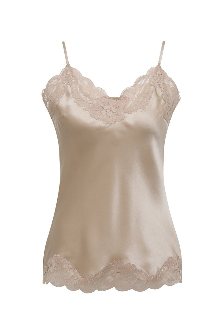 Floral Lace-Trimmed Silk Camisole in Vanilla