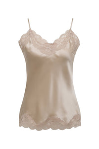 Floral Lace-Trimmed Silk Camisole in Vanilla