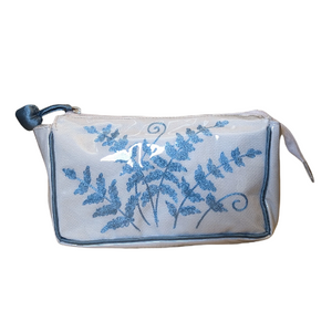 Fern Embroidered Small Makeup Bag in Sky Blue