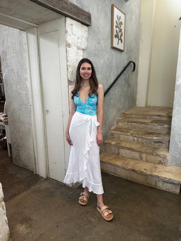 Danni Ruffled Wrap Midi Skirt in White