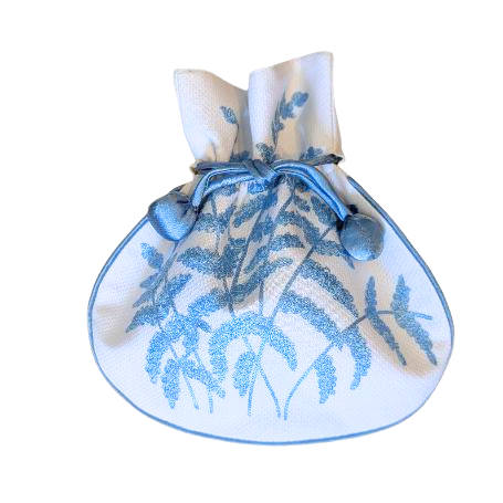 Fern Embroidered Drawstring Jewelry Pouch in Sky Blue