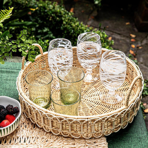 Provence Rattan Whitewash Circular Tray