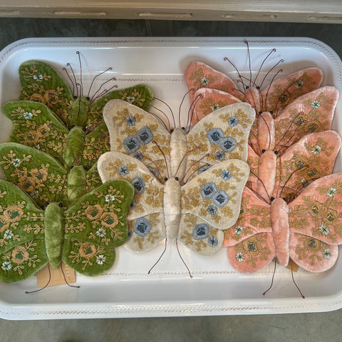 Miranda Blue + Gold Embroidered Silk Velvet Butterfly in Old Rose