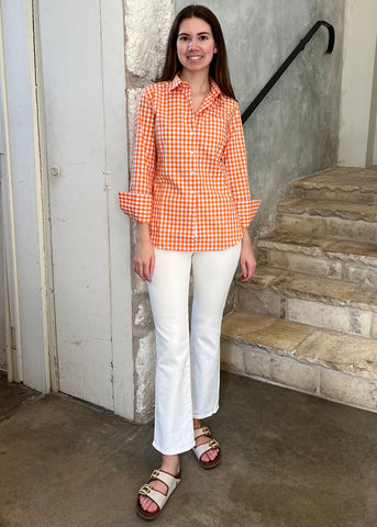 The 4.0 Checkered Long Sleeve Shirt in Seville Orange