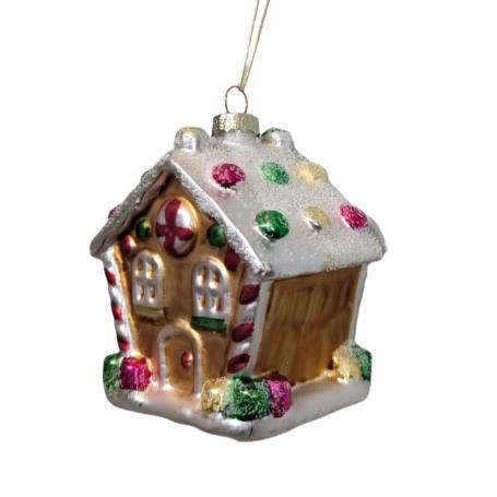 Gumdrop Gingerbread House Painted Glass Ornament