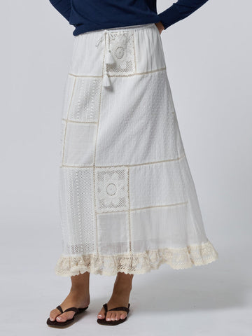 Louisa Heirloom Patchwork Maxi Skirt in Ivory