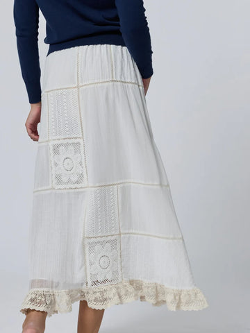 Louisa Heirloom Patchwork Maxi Skirt in Ivory
