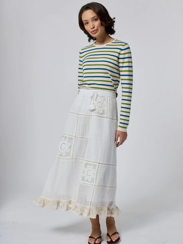 Louisa Heirloom Patchwork Maxi Skirt in Ivory