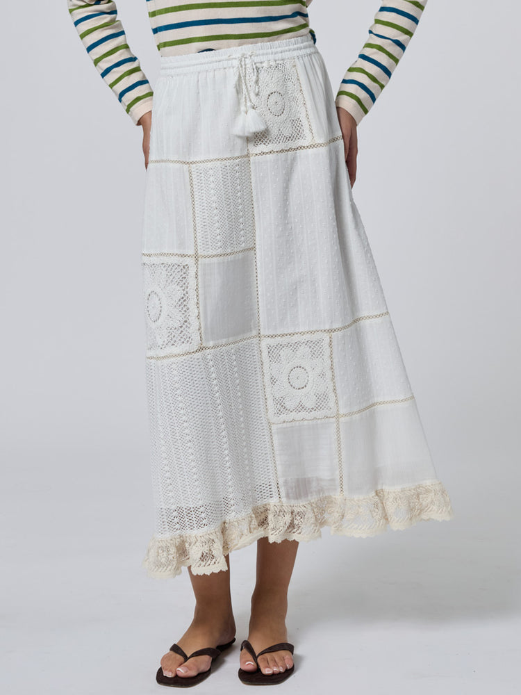 Louisa Heirloom Patchwork Maxi Skirt in Ivory