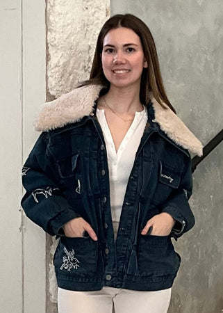 Amari Denim Jacket with Faux Shearing Collar | European décor for