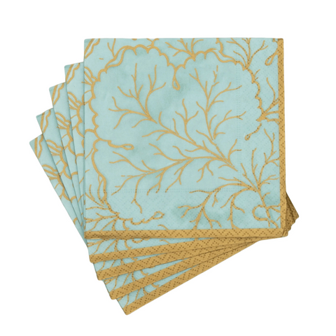 Gilded Majolica Paper Cocktail Napkin Set In Saltwater