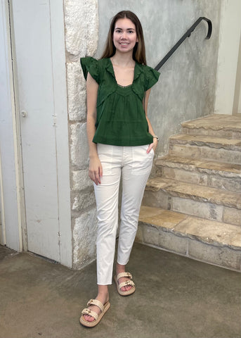 Renata Solid Flutter Sleeve Top in Emerald