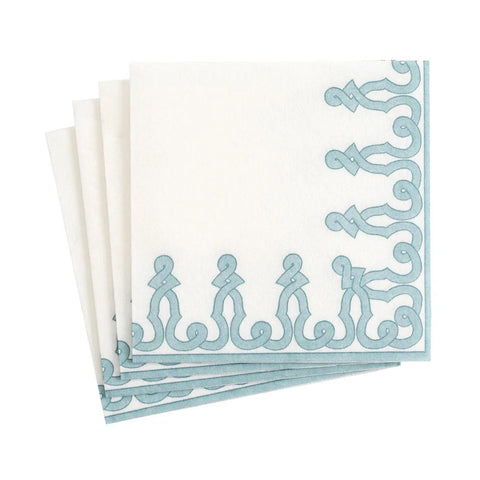 Dessin Passementerie Paper Cocktail Napkin Set In Stone Blue