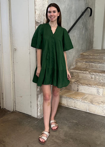 Renata Solid Short Sleeve Mini Dress in Emerald