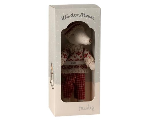 Mum Winter Mouse with Ski Set in Red