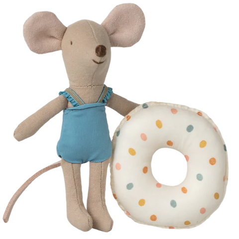 Little Sister Beach Mouse with Float in Multi Dots