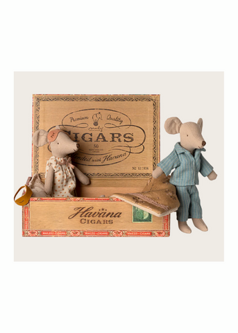 Sleeping Mum + Dad Mouse in Cigarbox