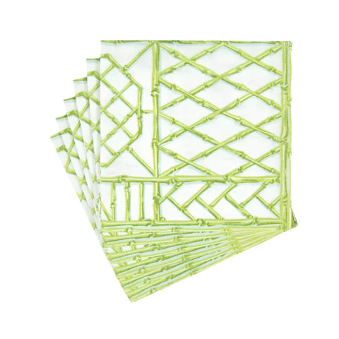 Moss Green Bamboo Screen Paper Cocktail Napkin Set