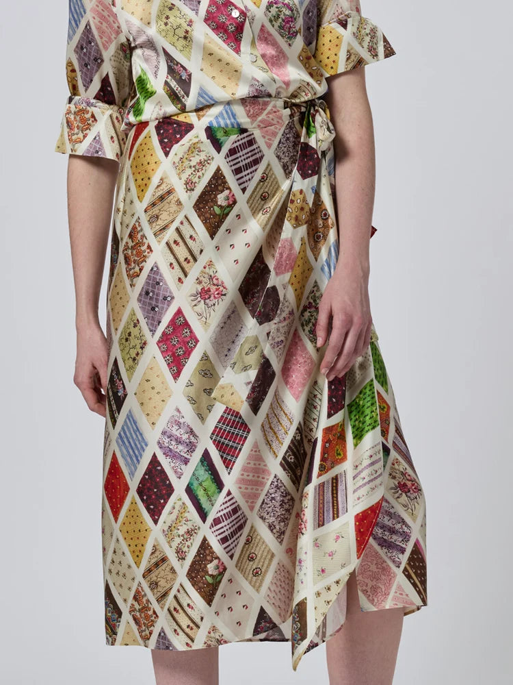 Emerson Diamond Print Silk Wrap Skirt