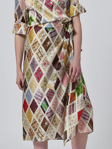 Emerson Diamond Print Silk Wrap Skirt