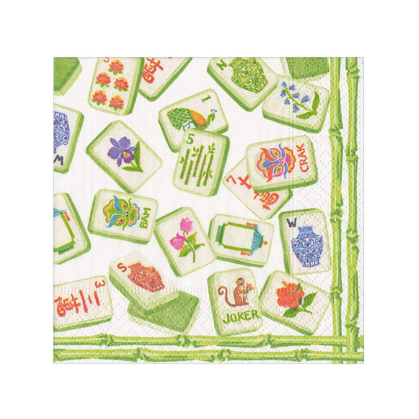 Mahjong Paper Cocktail Napkin Set In Moss Green