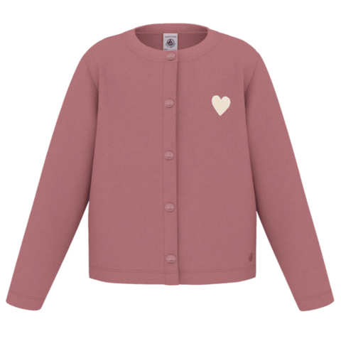 Heart Graphic Long Sleeve Crewneck Snap Cardigan in Raspberry