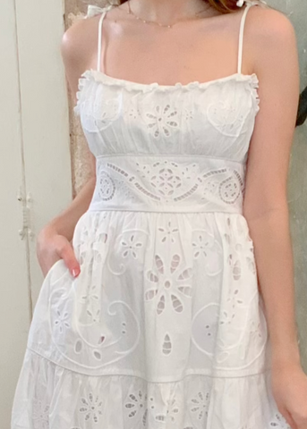 Liat Embroidered Sleeveless A-Line Midi Dress in White