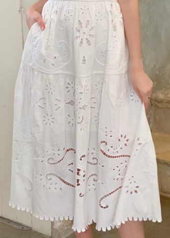 Liat Embroidered Sleeveless A-Line Midi Dress in White