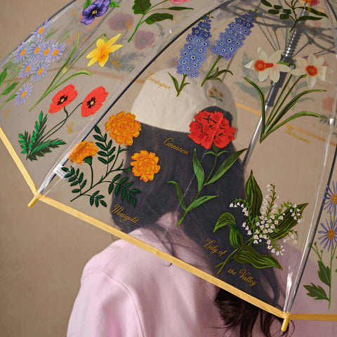 Garden Study Clear Wood Handle Umbrella