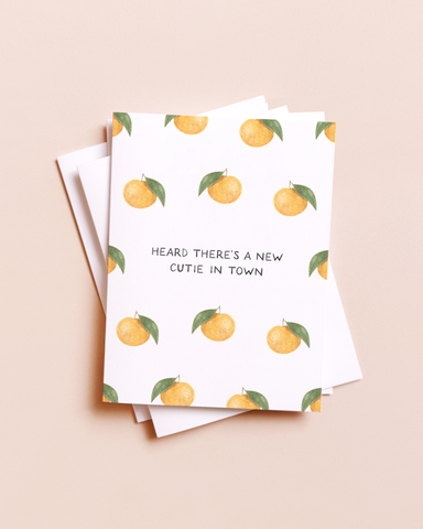 New Cutie In Town — Food Pun New Baby Card