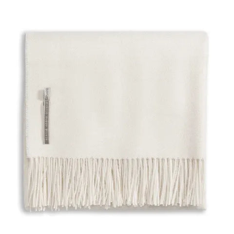 Classic Baby Alpaca Fringed Throw In White
