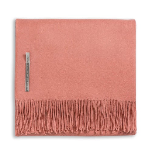 Classic Baby Alpaca Fringed Throw In Peach Rose