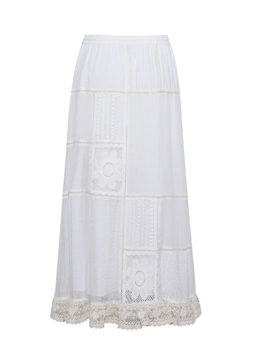 Louisa Heirloom Patchwork Maxi Skirt in Ivory